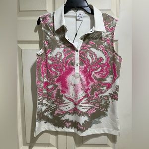 Daily Sports Women’s Sleeveless White/Pink Tan polo in Size Medium